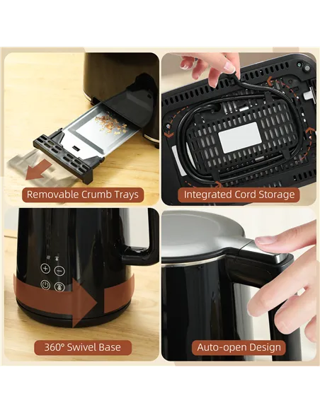 HOMCOM Polished Metal Kettle and Toaster Set - Black