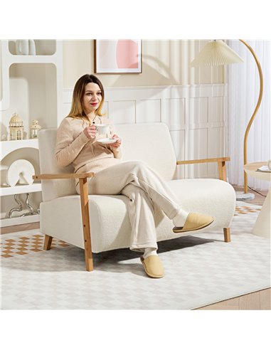 HOMCOM Small Sherpa Fabric 2 Seater Sofa Settee - Cream White