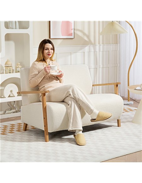 HOMCOM Small Sherpa Fabric 2 Seater Sofa Settee - Cream White