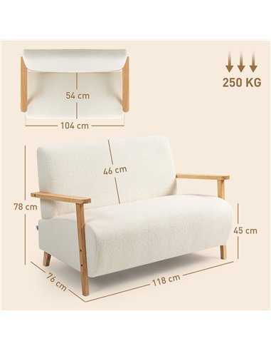 HOMCOM Small Sherpa Fabric 2 Seater Sofa Settee - Cream White