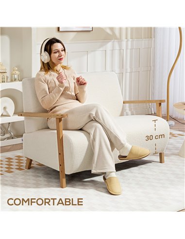 HOMCOM Small Sherpa Fabric 2 Seater Sofa Settee - Cream White