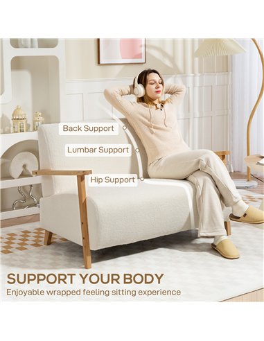 HOMCOM Small Sherpa Fabric 2 Seater Sofa Settee - Cream White