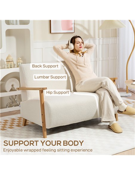 HOMCOM Small Sherpa Fabric 2 Seater Sofa Settee - Cream White