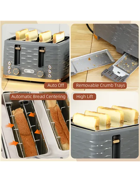 HOMCOM Four-Slice Rippled Toaster - Grey