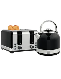 HOMCOM Polished Metal Kettle and Toaster Set - Black