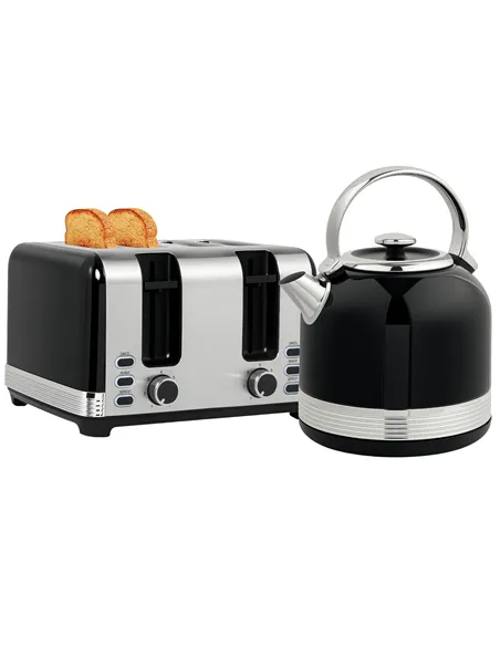HOMCOM Polished Metal Kettle and Toaster Set - Black