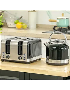 HOMCOM Polished Metal Kettle and Toaster Set - Black 2