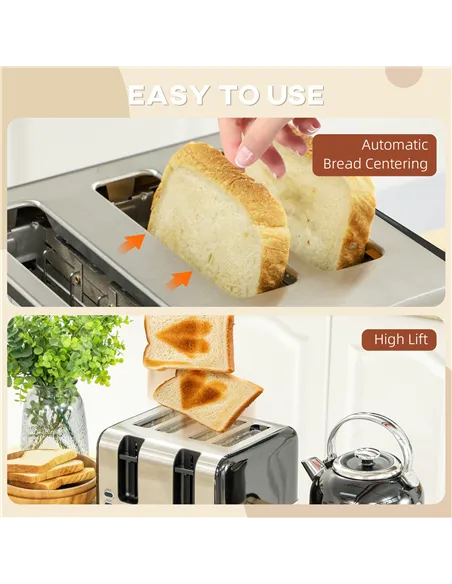HOMCOM Polished Metal Kettle and Toaster Set - Black