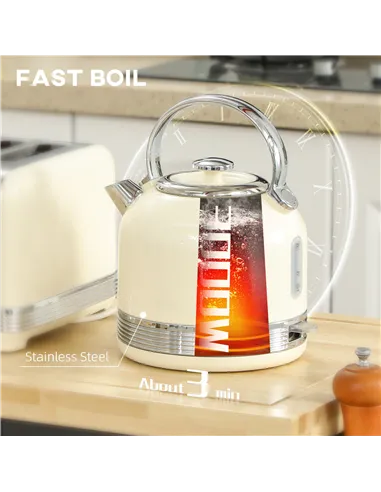 HOMCOM Polished Metal Kettle and Toaster Set - Cream