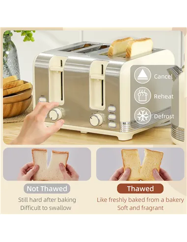 HOMCOM Polished Metal Kettle and Toaster Set - Cream