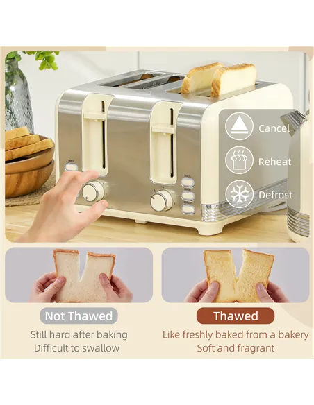 HOMCOM Polished Metal Kettle and Toaster Set - Cream