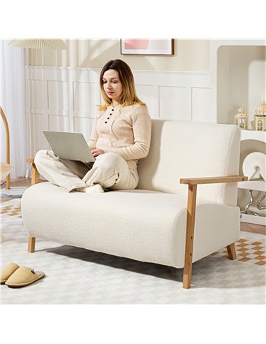 HOMCOM Small Sherpa Fabric 2 Seater Sofa Settee - Cream White