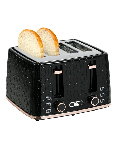 HOMCOM 4 Slice Toaster with 7 Browning Levels, High Lift, Reheat/Defrost/Cancel, Self-centring Function, Removable Crumb Tray, A