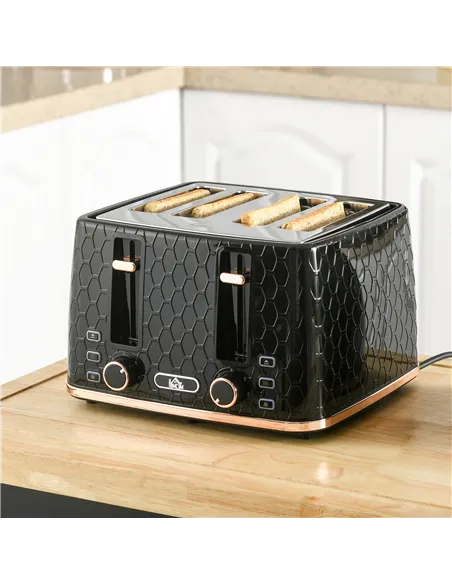 HOMCOM 4 Slice Toaster with 7 Browning Levels, High Lift, Reheat/Defrost/Cancel, Self-centring Function, Removable Crumb Tray, A
