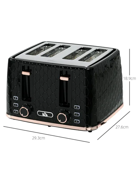 HOMCOM 4 Slice Toaster with 7 Browning Levels, High Lift, Reheat/Defrost/Cancel, Self-centring Function, Removable Crumb Tray, A