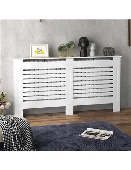 HOMCOM Radiator Cover, Modern MDF White Painted Cabinet with Horizontal Slats for Living Room, Bedroom, 152L x 19W x 81H cm