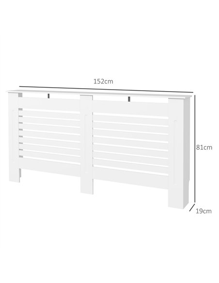 HOMCOM Radiator Cover, Modern MDF White Painted Cabinet with Horizontal Slats for Living Room, Bedroom, 152L x 19W x 81H cm