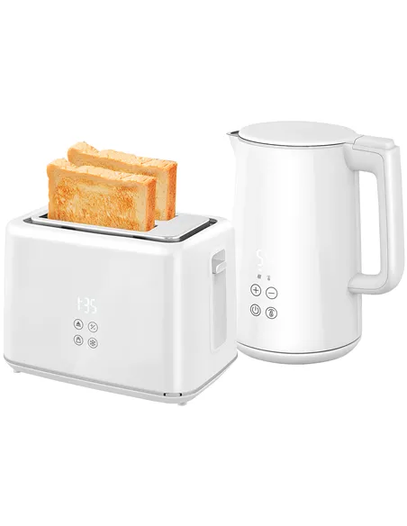 HOMCOM Polished Metal Kettle and Toaster Set - White