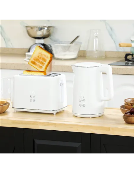 HOMCOM Polished Metal Kettle and Toaster Set - White