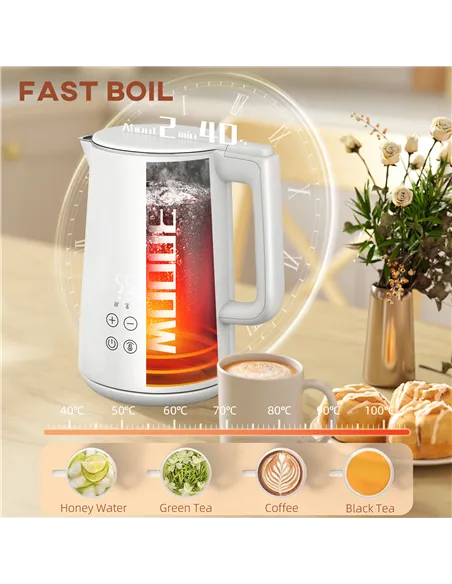 HOMCOM Polished Metal Kettle and Toaster Set - White