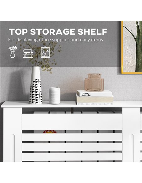 HOMCOM Radiator Cover, Modern MDF White Painted Cabinet with Horizontal Slats for Living Room, Bedroom, 152L x 19W x 81H cm