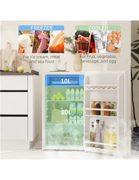 HOMCOM 91L Freestanding Under-Counter Fridge with Lock - White