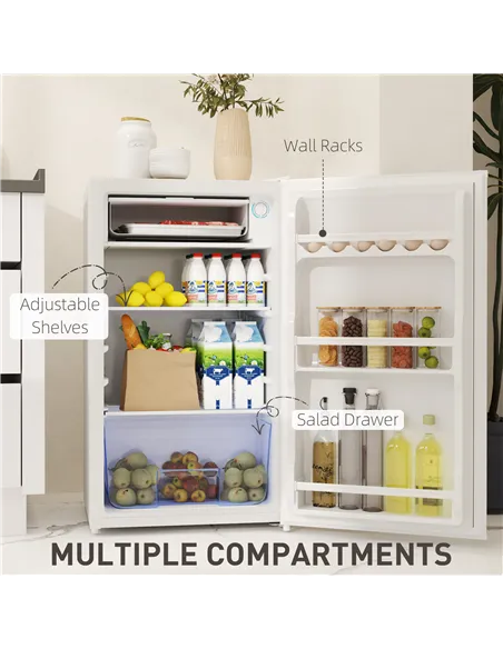 HOMCOM 91L Freestanding Under-Counter Fridge with Lock - White