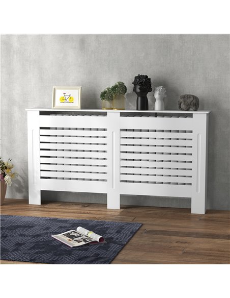 HOMCOM Radiator Cover, Modern MDF White Painted Cabinet with Horizontal Slats for Living Room, Bedroom, 152L x 19W x 81H cm