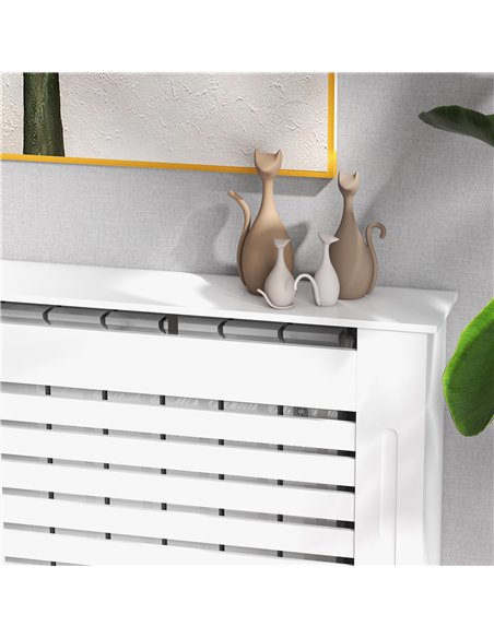 HOMCOM Radiator Cover, Modern MDF White Painted Cabinet with Horizontal Slats for Living Room, Bedroom, 152L x 19W x 81H cm