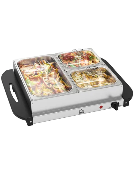 HOMCOM 4.5L Stainless Steel Electric Buffet Server, with 3x Trays and Lids
