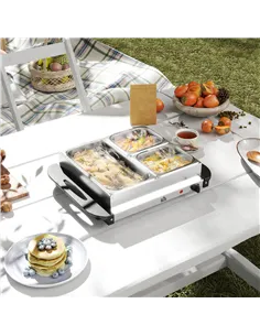 HOMCOM 4.5L Stainless Steel Electric Buffet Server, with 3x Trays and Lids 2