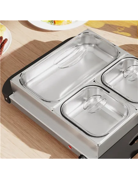 HOMCOM 4.5L Stainless Steel Electric Buffet Server, with 3x Trays and Lids
