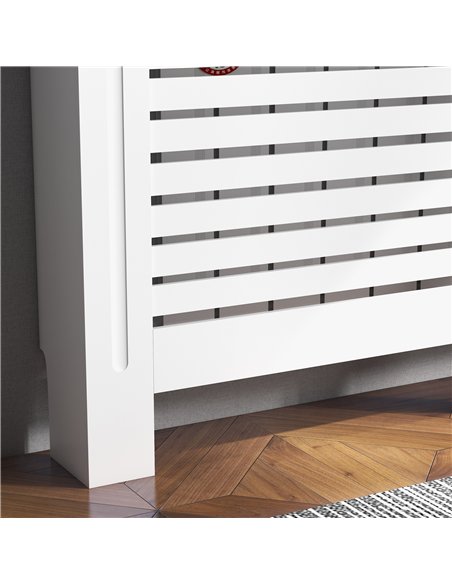 HOMCOM Radiator Cover, Modern MDF White Painted Cabinet with Horizontal Slats for Living Room, Bedroom, 152L x 19W x 81H cm