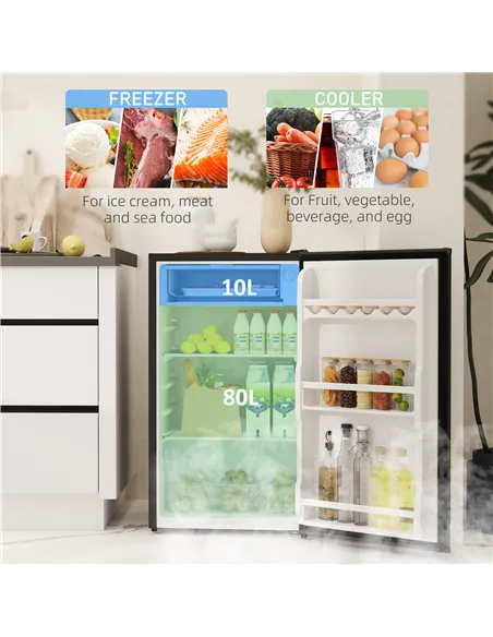 HOMCOM 91L Freestanding Under-Counter Fridge with Lock - Black