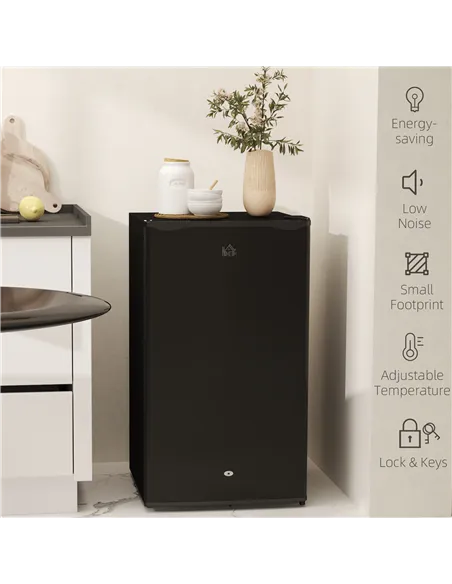 HOMCOM 91L Freestanding Under-Counter Fridge with Lock - Black