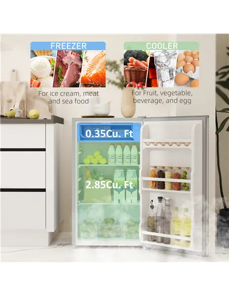 HOMCOM 91L Freestanding Under-Counter Fridge with Lock - Grey