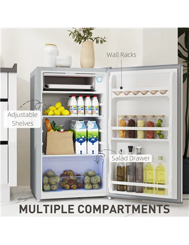 HOMCOM 91L Freestanding Under-Counter Fridge with Lock - Grey