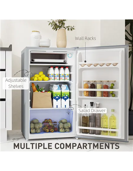 HOMCOM 91L Freestanding Under-Counter Fridge with Lock - Grey
