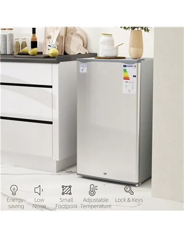 HOMCOM 91L Freestanding Under-Counter Fridge with Lock - Grey