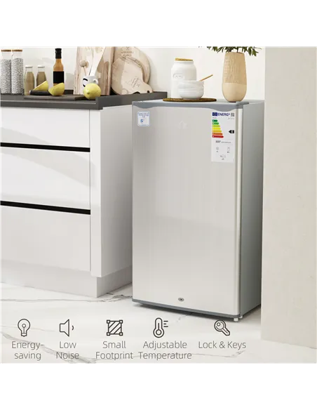 HOMCOM 91L Freestanding Under-Counter Fridge with Lock - Grey