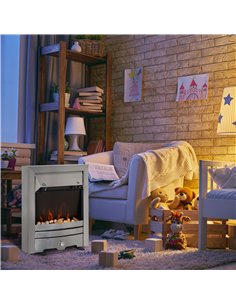 HOMCOM 2KW Stainless Steel Electric Fireplace Pebble Burning Effect Heater Fire Flame Indoor Stove LED Lighting 2