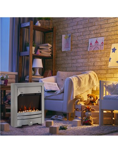 HOMCOM 2KW Stainless Steel Electric Fireplace Pebble Burning Effect Heater Fire Flame Indoor Stove LED Lighting