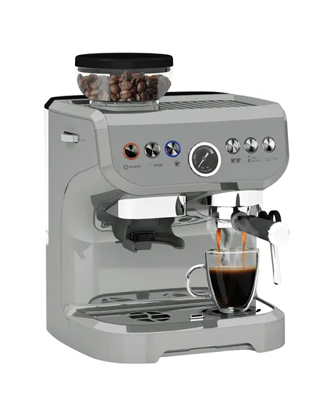 HOMCOM 15 Bar Coffee Machine, with Adjustable Grind, Steamer and Accessories - Silver Colour
