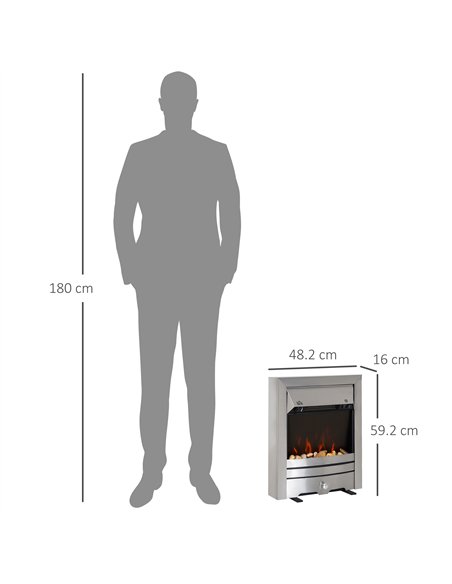 HOMCOM 2KW Stainless Steel Electric Fireplace Pebble Burning Effect Heater Fire Flame Indoor Stove LED Lighting