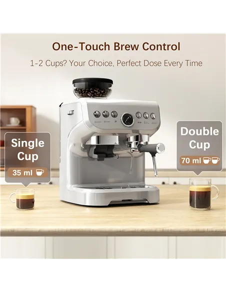 HOMCOM 15 Bar Coffee Machine, with Adjustable Grind, Steamer and Accessories - Silver Colour
