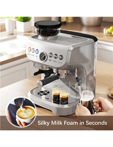 HOMCOM 15 Bar Coffee Machine, with Adjustable Grind, Steamer and Accessories - Silver Colour
