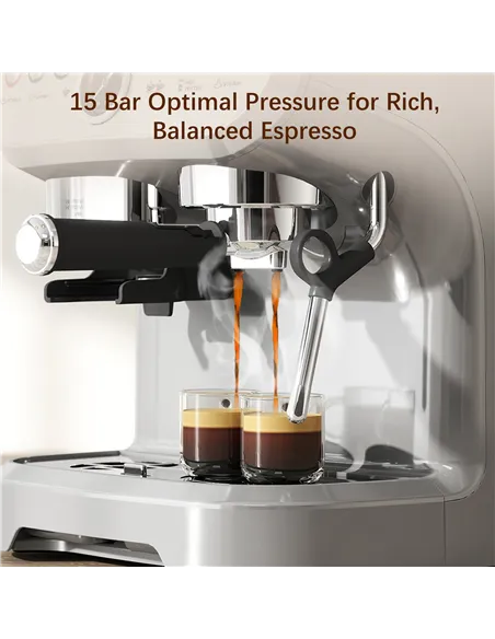 HOMCOM 15 Bar Coffee Machine, with Adjustable Grind, Steamer and Accessories - Silver Colour