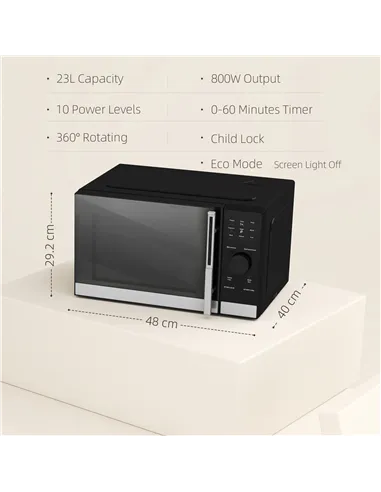 HOMCOM 23L 800W Microwave Oven, Digital Solo Microwave with 10 Power Levels, Automatic Defrost, 8 Auto Cook Menus, 60 Minutes Ti