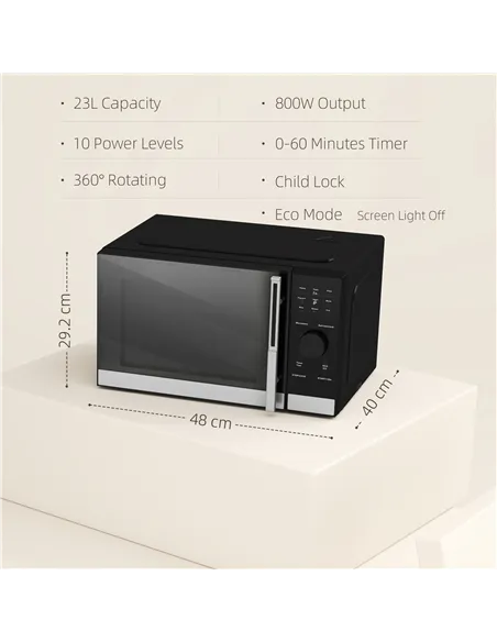 HOMCOM 23L 800W Microwave Oven, Digital Solo Microwave with 10 Power Levels, Automatic Defrost, 8 Auto Cook Menus, 60 Minutes Ti