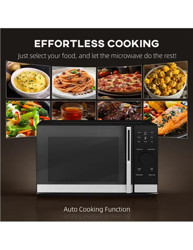 HOMCOM 23L 800W Microwave Oven, Digital Solo Microwave with 10 Power Levels, Automatic Defrost, 8 Auto Cook Menus, 60 Minutes Ti